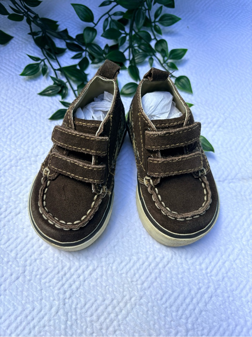 GAP Brown Suede Moccasin Sneakers with Hook-and-Loop Straps